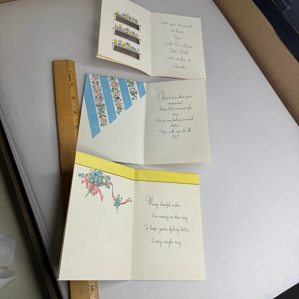 Vintage Sangamon Get Well Greeting Cards Lot of 3 Floral Mid Century Made in USA